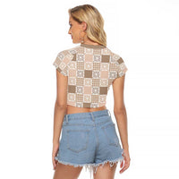 Hawaiian Palaka Quilt Pattern Raglan Cropped T Shirt Hawaii Culture Honu Turtle - Polynesian Pride