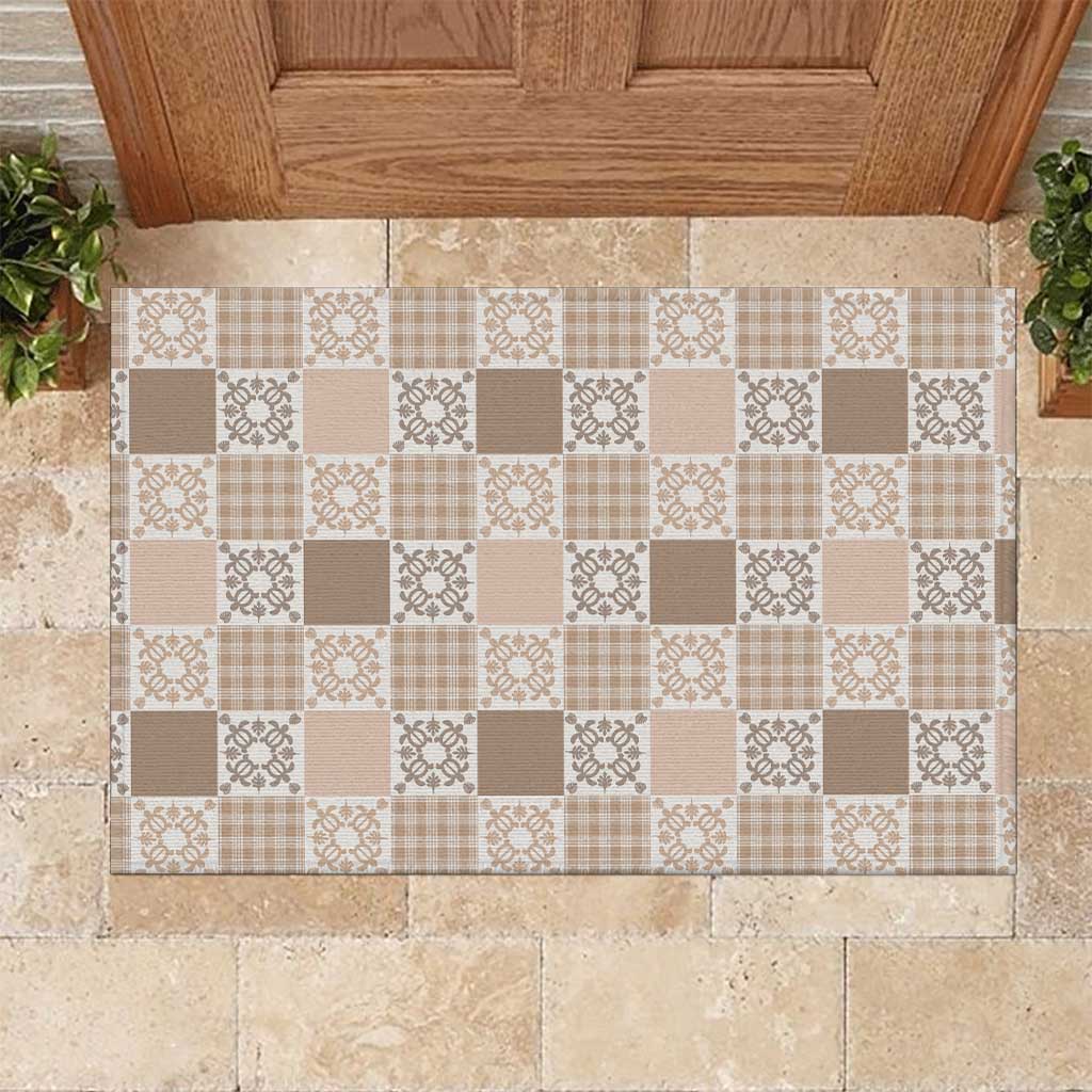 Hawaiian Palaka Quilt Pattern Rubber Doormat Hawaii Culture Honu Turtle - Polynesian Pride