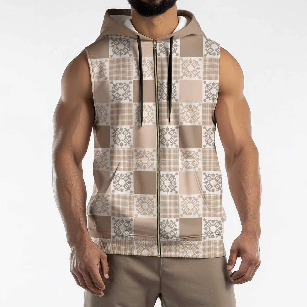 Hawaiian Palaka Quilt Pattern Sleeveless Zip Hoodie Hawaii Culture Honu Turtle - Polynesian Pride