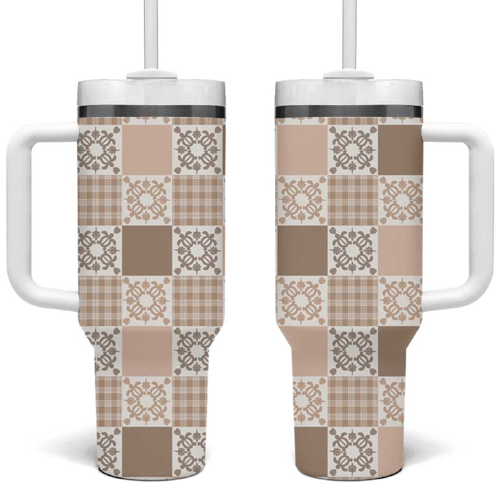 Hawaiian Palaka Quilt Pattern Tumbler With Handle Hawaii Culture Honu Turtle - Polynesian Pride