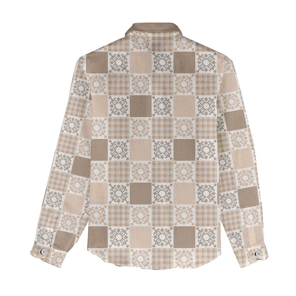 Hawaiian Palaka Quilt Pattern Women Casual Shirt Hawaii Culture Honu Turtle - Polynesian Pride