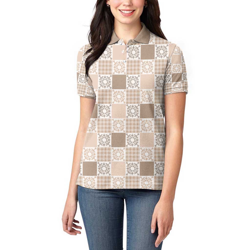 Hawaiian Palaka Quilt Pattern Women Polo Shirt Hawaii Culture Honu Turtle - Polynesian Pride