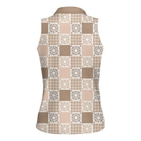 Hawaiian Palaka Quilt Pattern Women Sleeveless Polo Shirt Hawaii Culture Honu Turtle - Polynesian Pride