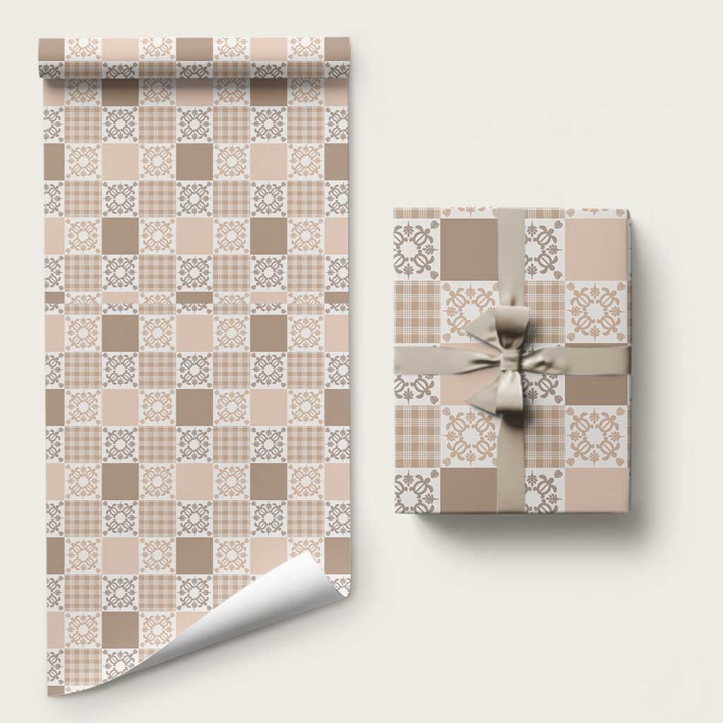 Hawaiian Palaka Quilt Pattern Wrapping Paper Hawaii Culture Honu Turtle LT9 58" × 23" Beige - Polynesian Pride