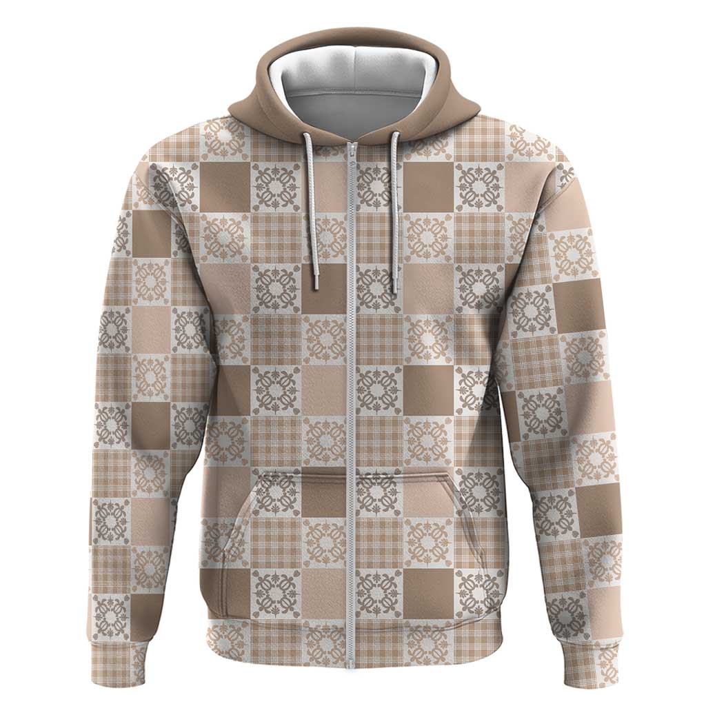 Hawaiian Palaka Quilt Pattern Zip Hoodie Hawaii Culture Honu Turtle - Polynesian Pride