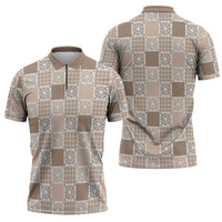 Hawaiian Palaka Quilt Pattern Zipper Polo Shirt Hawaii Culture Honu Turtle - Polynesian Pride