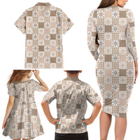 Hawaiian Palaka Quilt Pattern Family Matching Long Sleeve Bodycon Dress and Hawaiian Shirt Hawaii Culture Pineapple - Polynesian Pride