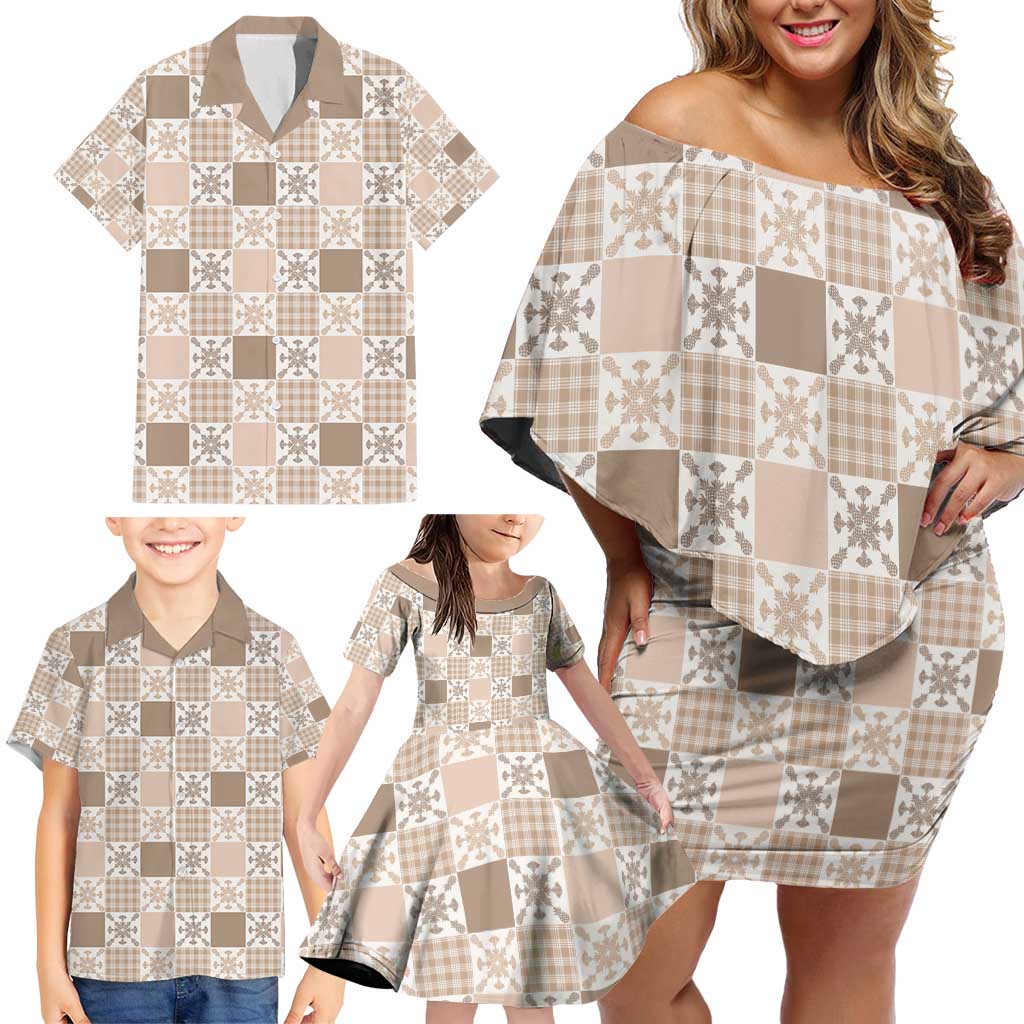 Hawaiian Palaka Quilt Pattern Family Matching Off Shoulder Short Dress and Hawaiian Shirt Hawaii Culture Pineapple - Polynesian Pride