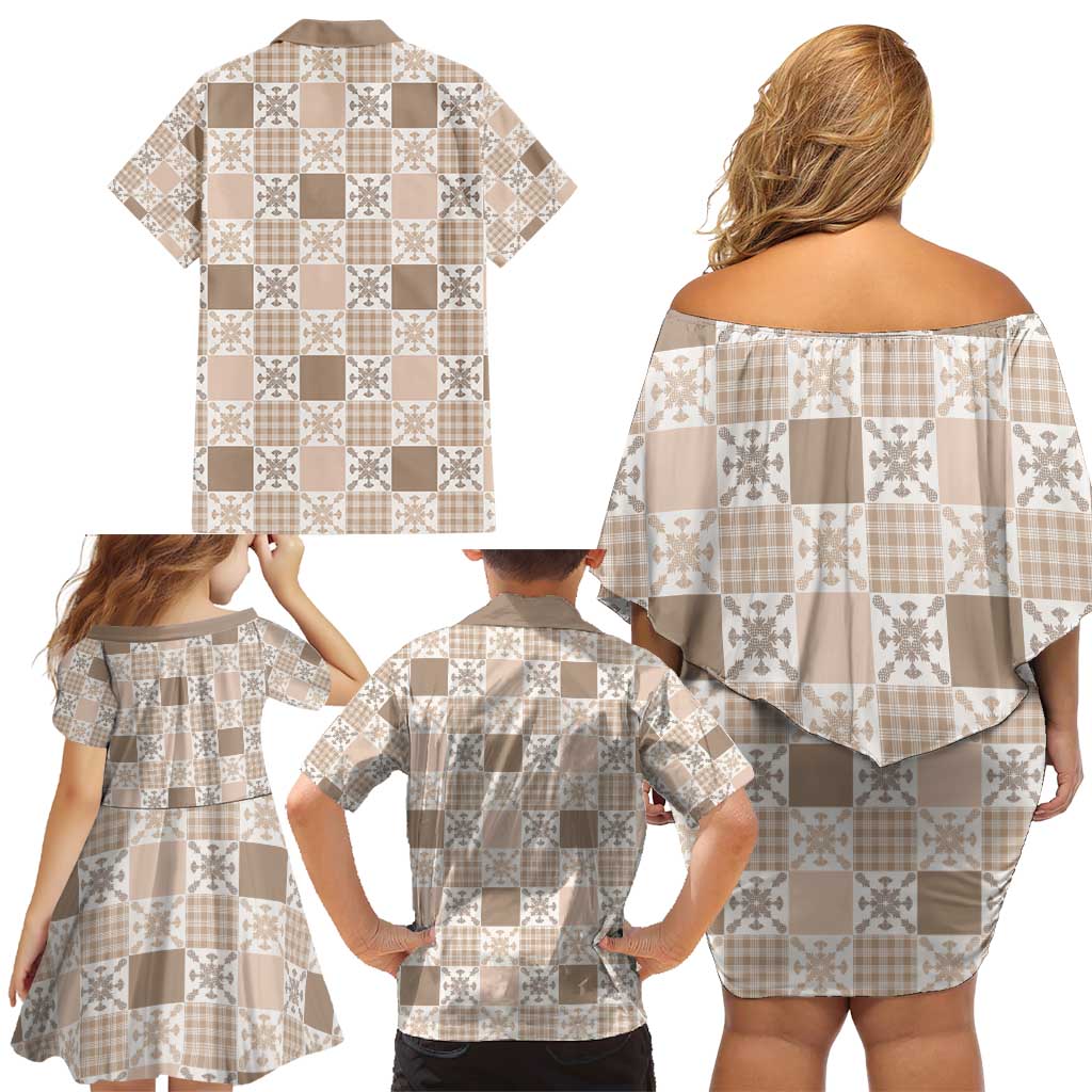 Hawaiian Palaka Quilt Pattern Family Matching Off Shoulder Short Dress and Hawaiian Shirt Hawaii Culture Pineapple - Polynesian Pride