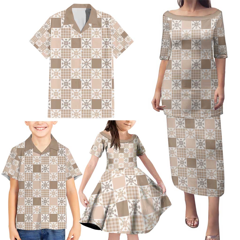 Hawaiian Palaka Quilt Pattern Family Matching Puletasi and Hawaiian Shirt Hawaii Culture Pineapple - Polynesian Pride
