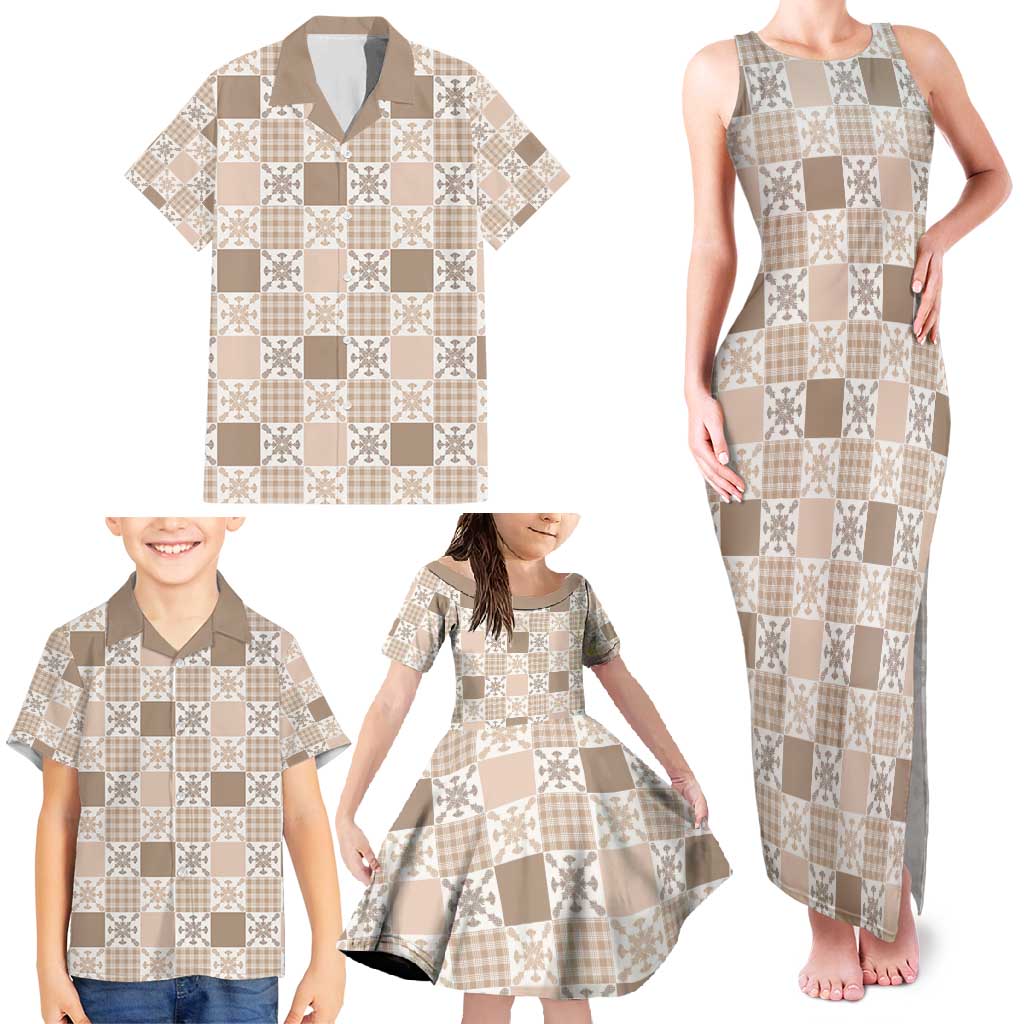 Hawaiian Palaka Quilt Pattern Family Matching Tank Maxi Dress and Hawaiian Shirt Hawaii Culture Pineapple - Polynesian Pride
