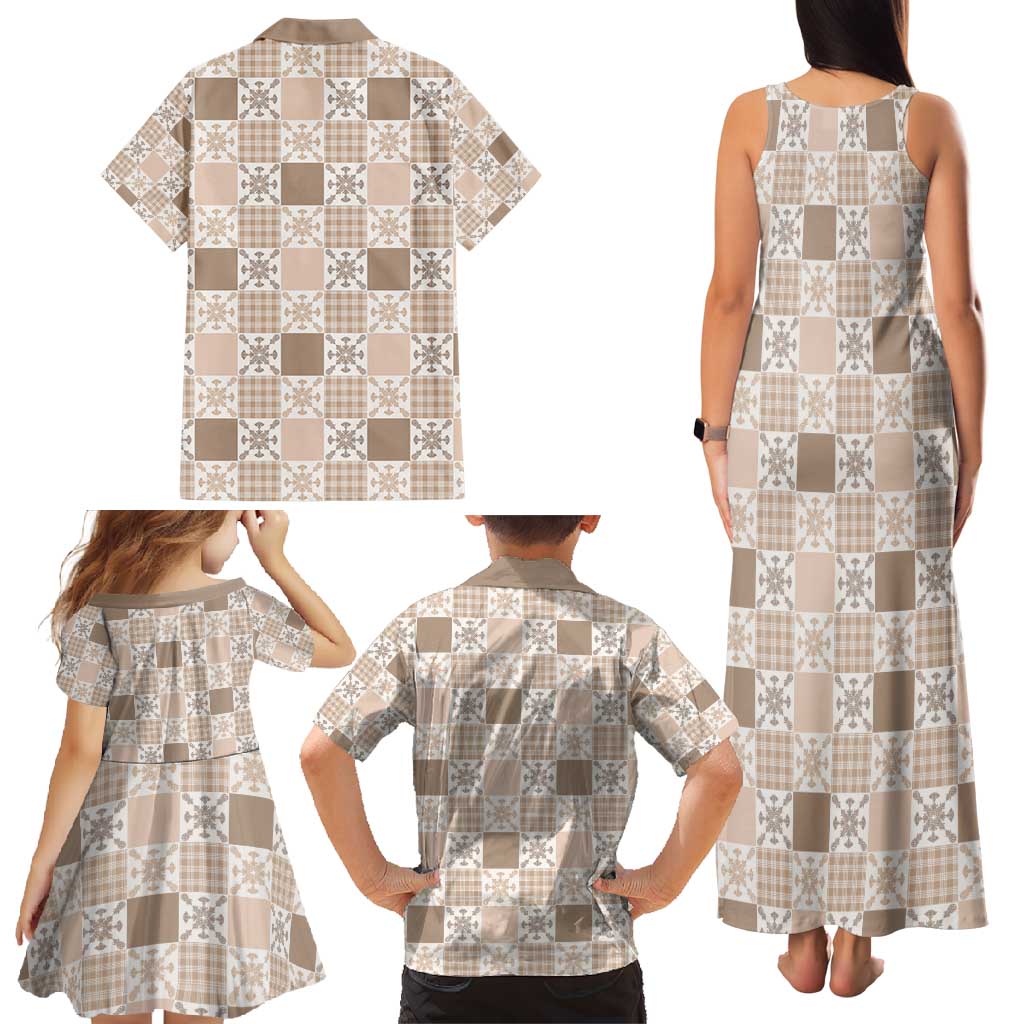 Hawaiian Palaka Quilt Pattern Family Matching Tank Maxi Dress and Hawaiian Shirt Hawaii Culture Pineapple - Polynesian Pride