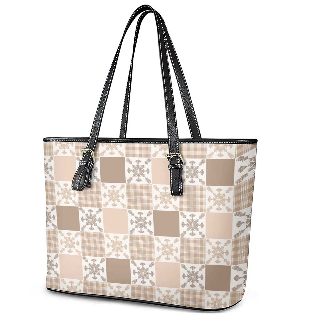 Hawaiian Palaka Quilt Pattern Leather Tote Bag Hawaii Culture Pineapple - Polynesian Pride