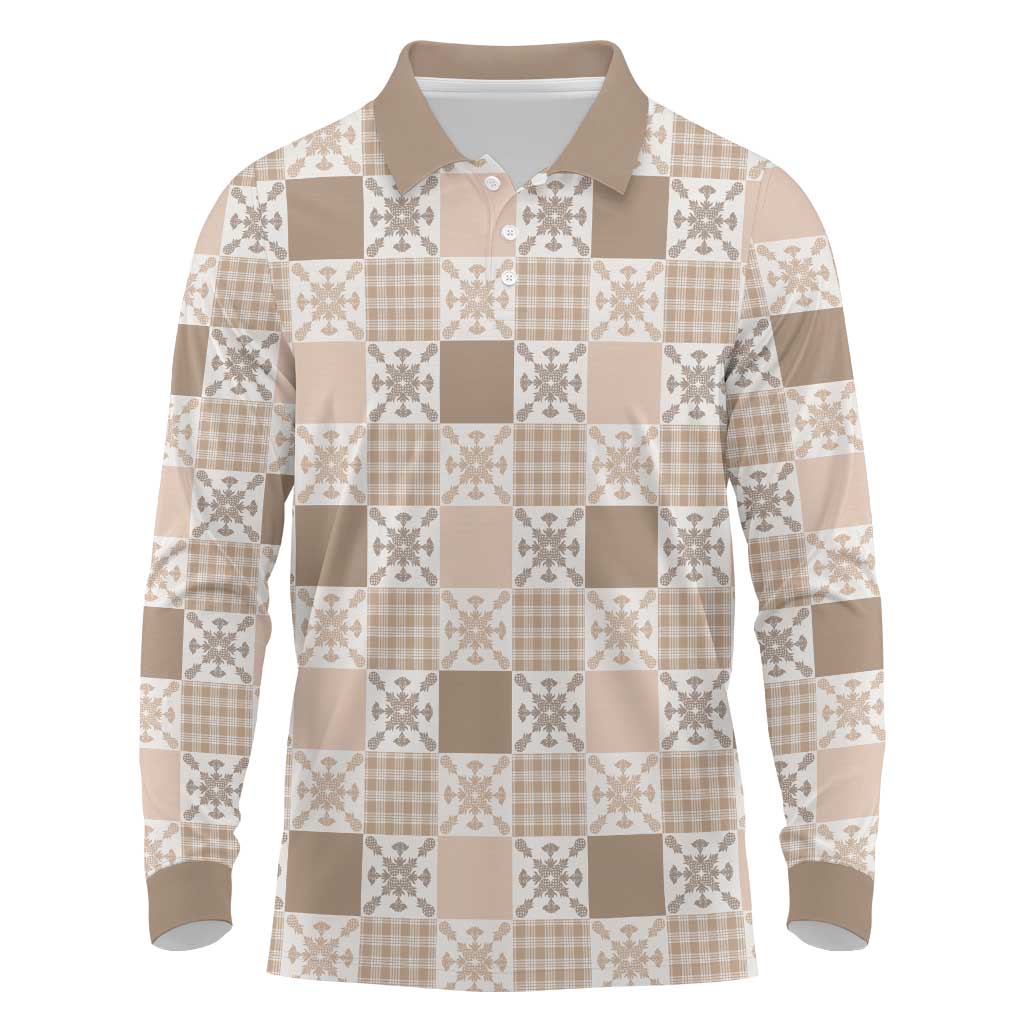 Hawaiian Palaka Quilt Pattern Long Sleeve Polo Shirt Hawaii Culture Pineapple - Polynesian Pride