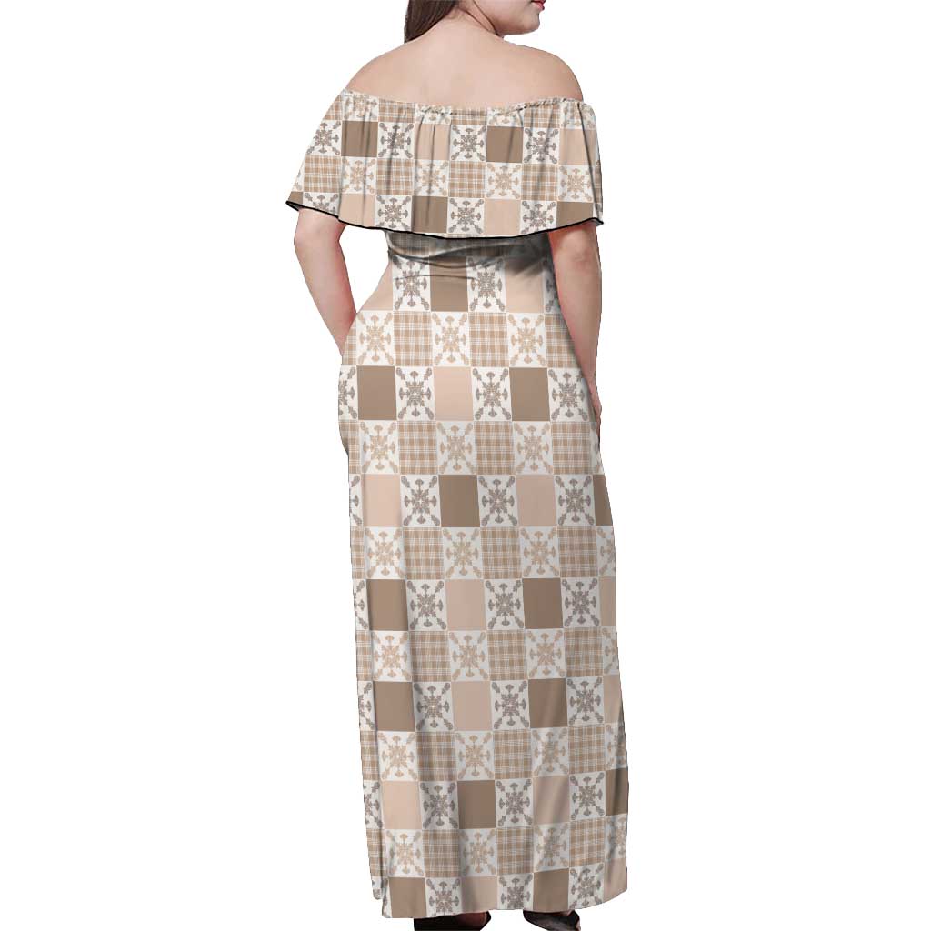 Hawaiian Palaka Quilt Pattern Off Shoulder Maxi Dress Hawaii Culture Pineapple - Polynesian Pride