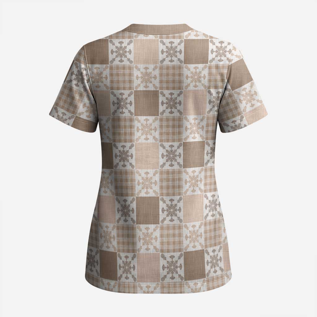 Hawaiian Palaka Quilt Pattern Scrub Top Hawaii Culture Pineapple - Polynesian Pride