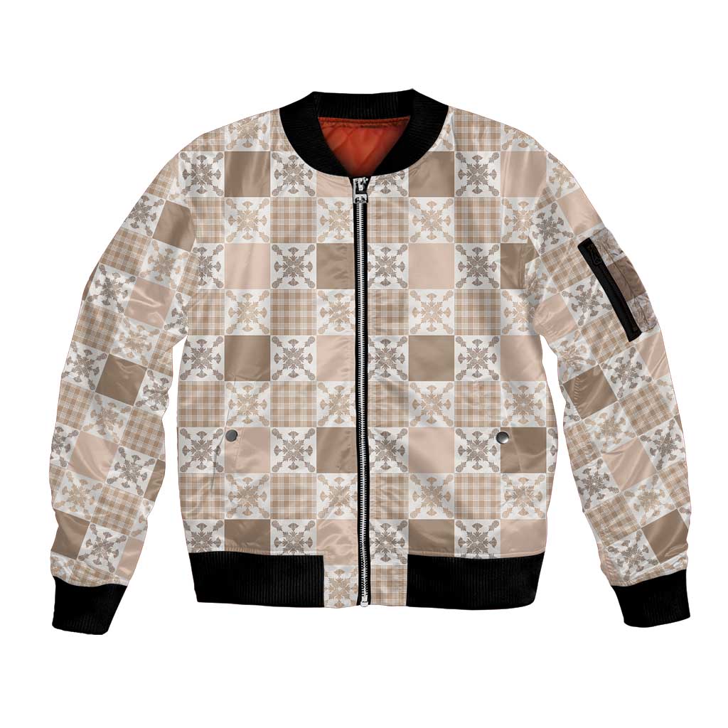 Hawaiian Palaka Quilt Pattern Sleeve Zip Bomber Jacket Hawaii Culture Pineapple - Polynesian Pride