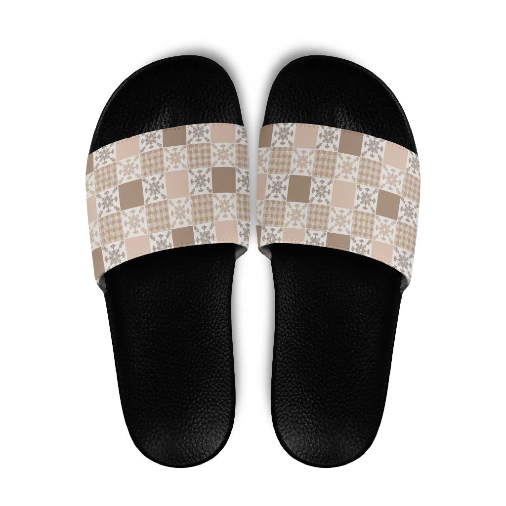 Hawaiian Palaka Quilt Pattern Slide Sandals Hawaii Culture Pineapple - Polynesian Pride