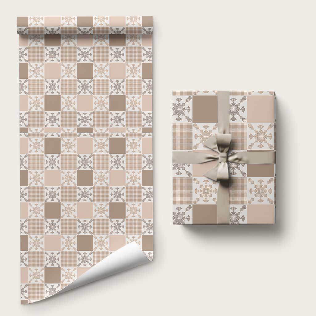 Hawaiian Palaka Quilt Pattern Wrapping Paper Hawaii Culture Pineapple LT9 58" × 23" Beige - Polynesian Pride