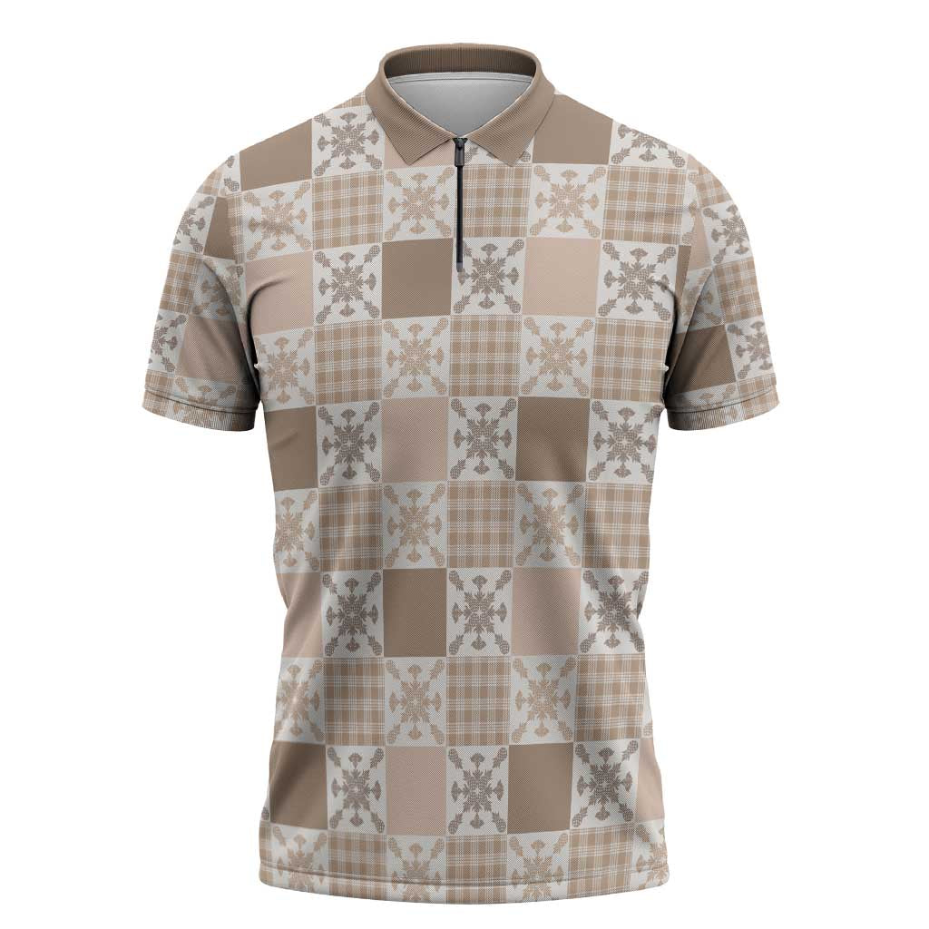 Hawaiian Palaka Quilt Pattern Zipper Polo Shirt Hawaii Culture Pineapple - Polynesian Pride