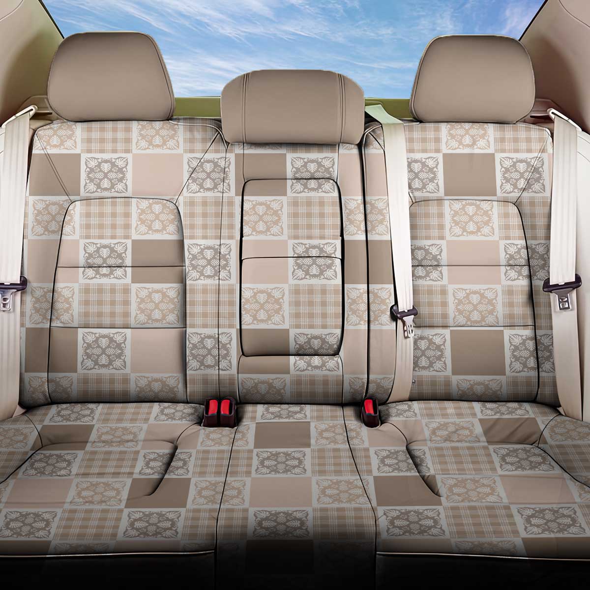 Hawaiian Palaka Quilt Pattern Back Car Seat Cover Hawaii Culture Tropical Flowers Mix - Polynesian Pride