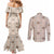 Hawaiian Palaka Quilt Pattern Couples Matching Mermaid Dress and Long Sleeve Button Shirt Hawaii Culture Tropical Flowers Mix - Polynesian Pride