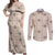 Hawaiian Palaka Quilt Pattern Couples Matching Off Shoulder Maxi Dress and Long Sleeve Button Shirt Hawaii Culture Tropical Flowers Mix - Polynesian Pride