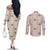 Hawaiian Palaka Quilt Pattern Couples Matching Off The Shoulder Long Sleeve Dress and Long Sleeve Button Shirt Hawaii Culture Tropical Flowers Mix - Polynesian Pride