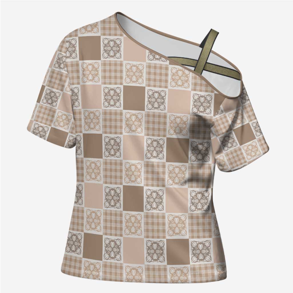 Hawaiian Palaka Quilt Pattern Cross Shoulder Shirt Hawaii Culture Tropical Flowers Mix - Polynesian Pride