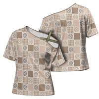 Hawaiian Palaka Quilt Pattern Cross Shoulder Shirt Hawaii Culture Tropical Flowers Mix - Polynesian Pride