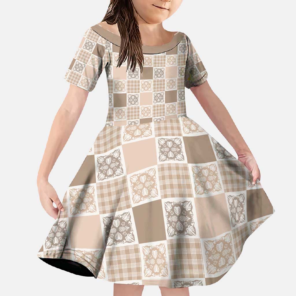 Hawaiian Palaka Quilt Pattern Family Matching Long Sleeve Bodycon Dress and Hawaiian Shirt Hawaii Culture Tropical Flowers Mix - Polynesian Pride