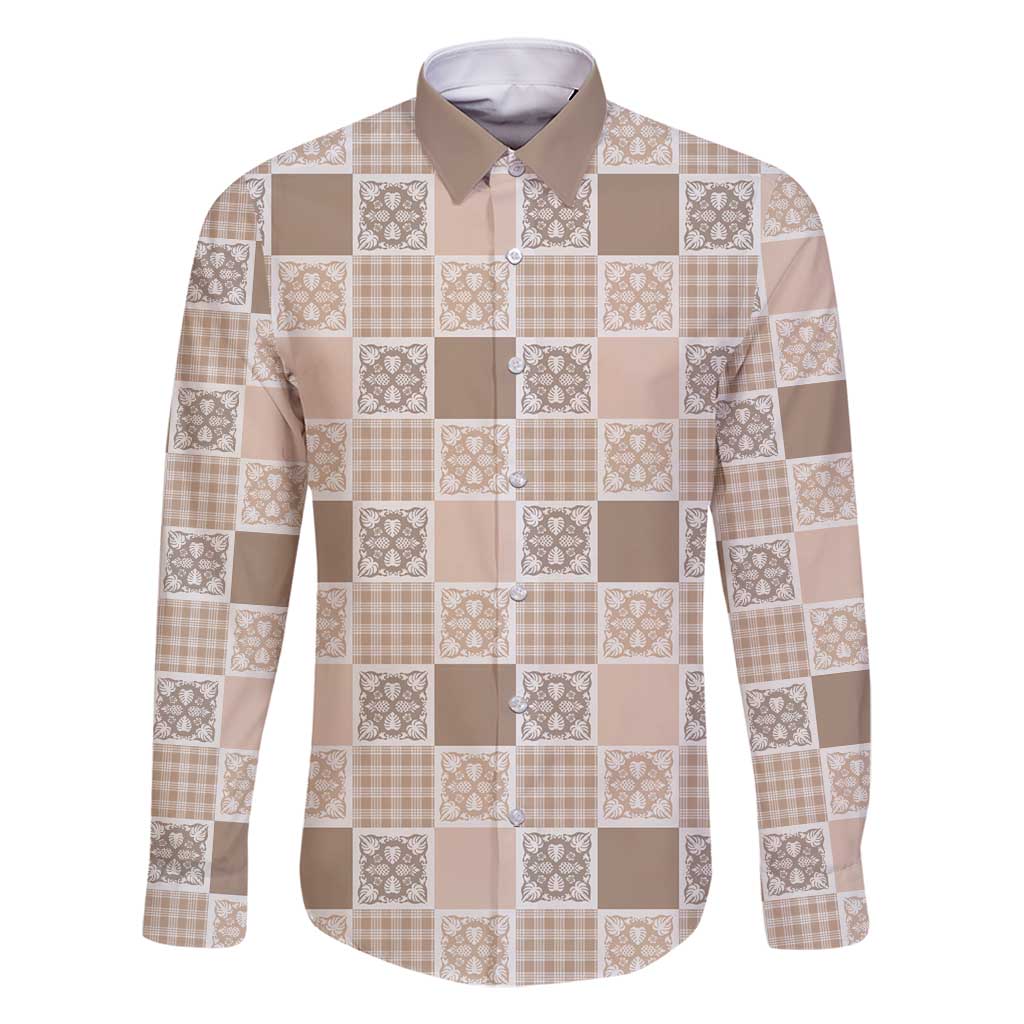 Hawaiian Palaka Quilt Pattern Family Matching Long Sleeve Bodycon Dress and Hawaiian Shirt Hawaii Culture Tropical Flowers Mix - Polynesian Pride