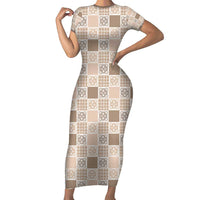 Hawaiian Palaka Quilt Pattern Family Matching Short Sleeve Bodycon Dress and Hawaiian Shirt Hawaii Culture Tropical Flowers Mix - Polynesian Pride