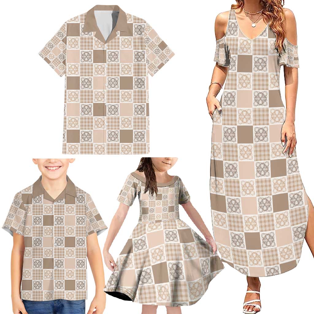 Hawaiian Palaka Quilt Pattern Family Matching Summer Maxi Dress and Hawaiian Shirt Hawaii Culture Tropical Flowers Mix - Polynesian Pride