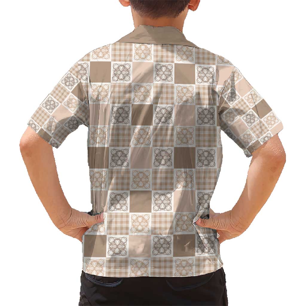 Hawaiian Palaka Quilt Pattern Kid Hawaiian Shirt Hawaii Culture Tropical Flowers Mix - Polynesian Pride