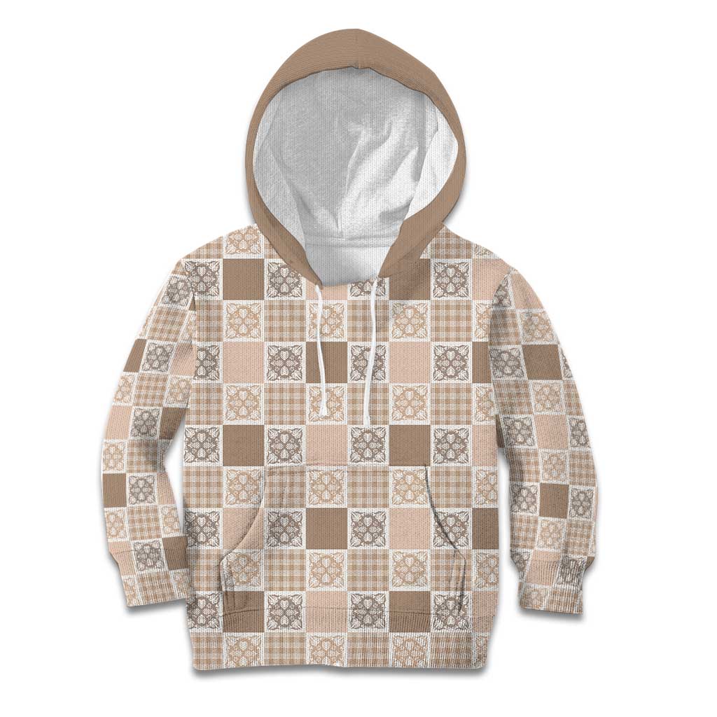 Hawaiian Palaka Quilt Pattern Kid Hoodie Hawaii Culture Tropical Flowers Mix - Polynesian Pride