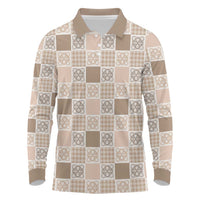 Hawaiian Palaka Quilt Pattern Long Sleeve Polo Shirt Hawaii Culture Tropical Flowers Mix - Polynesian Pride