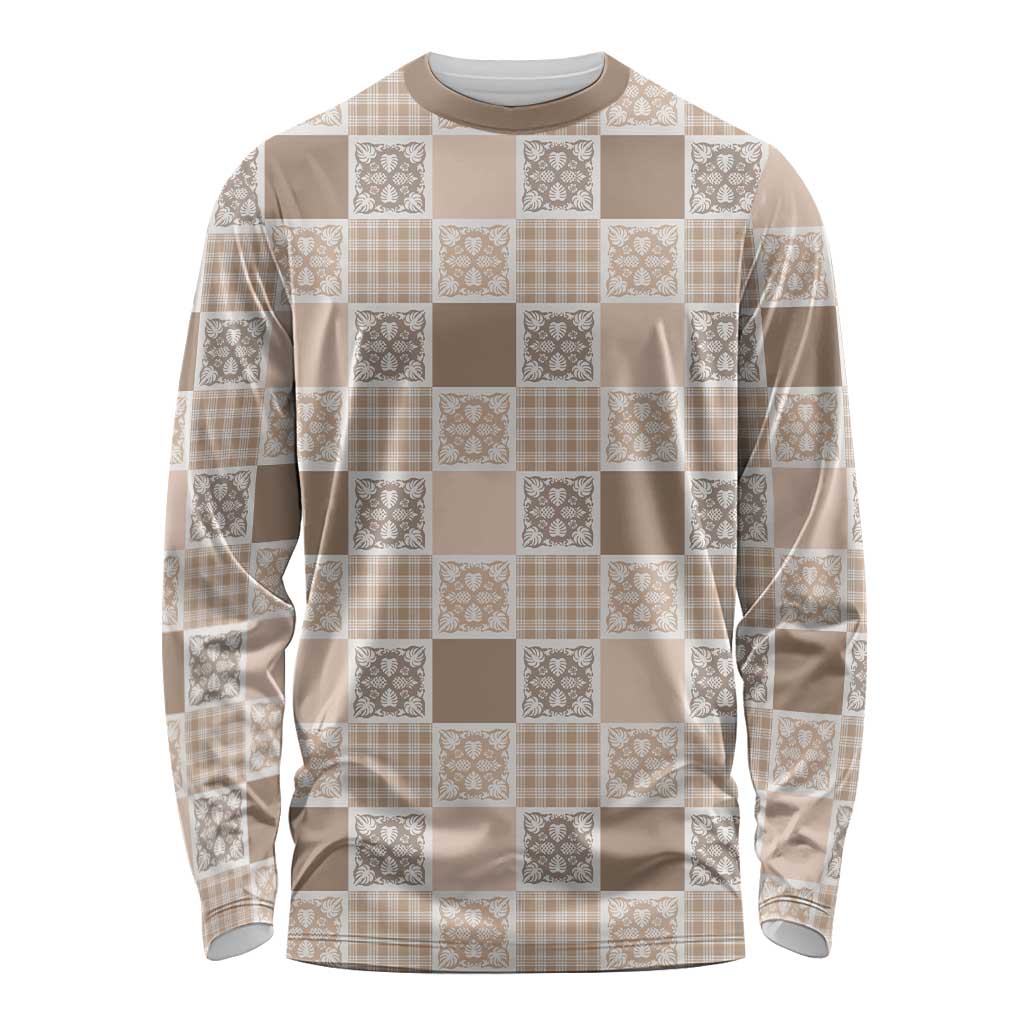 Hawaiian Palaka Quilt Pattern Long Sleeve Shirt Hawaii Culture Tropical Flowers Mix - Polynesian Pride