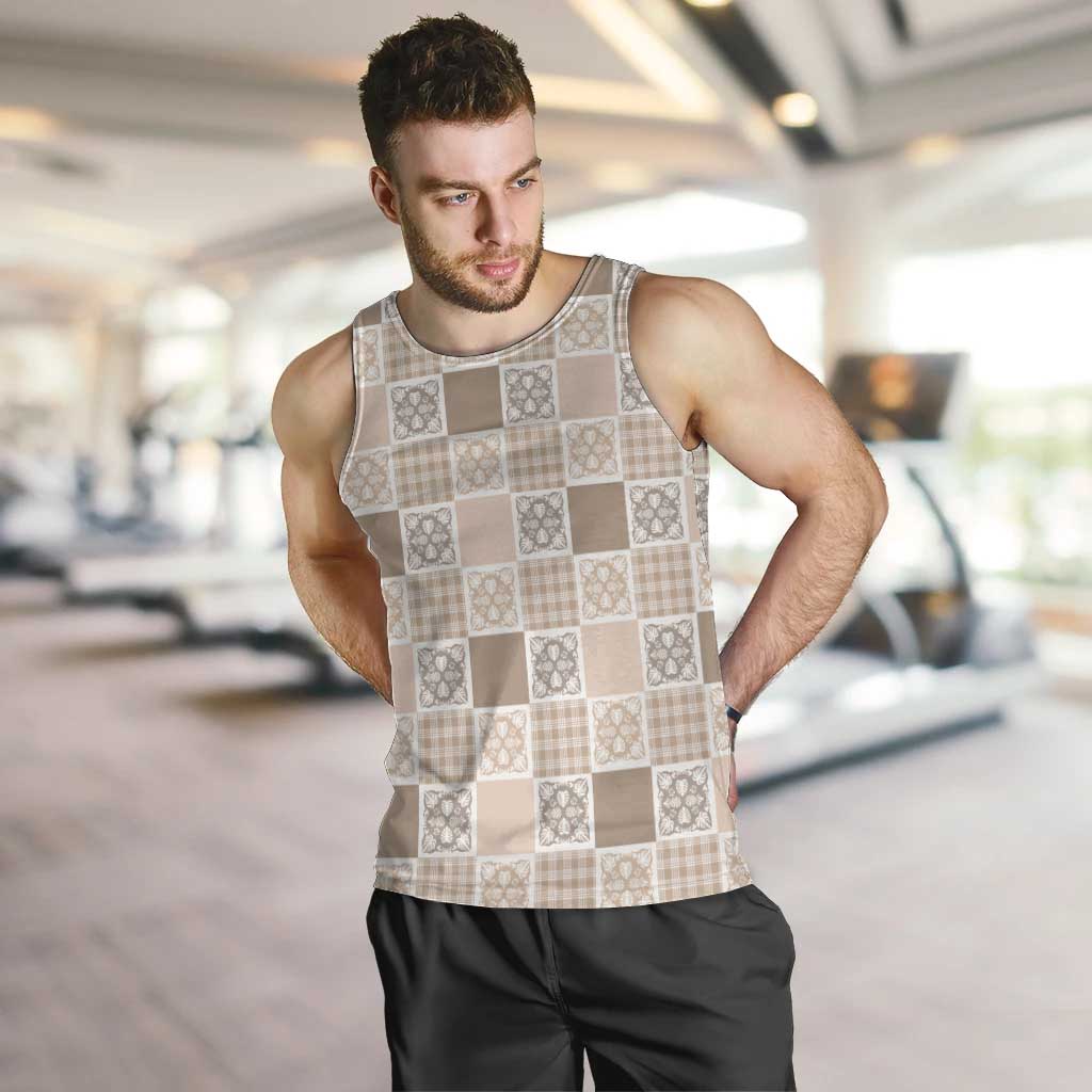 Hawaiian Palaka Quilt Pattern Men Tank Top Hawaii Culture Tropical Flowers Mix - Polynesian Pride
