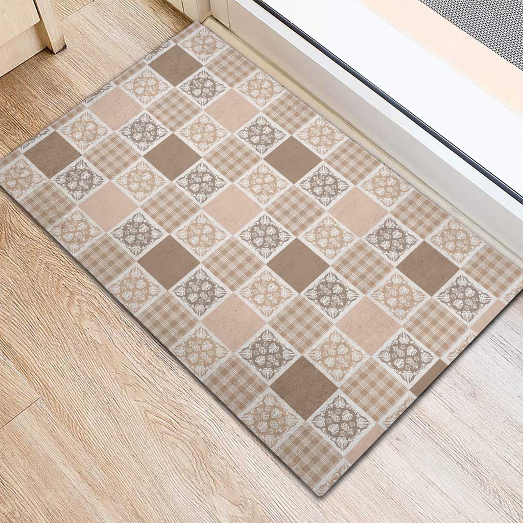 Hawaiian Palaka Quilt Pattern Rubber Doormat Hawaii Culture Tropical Flowers Mix - Polynesian Pride