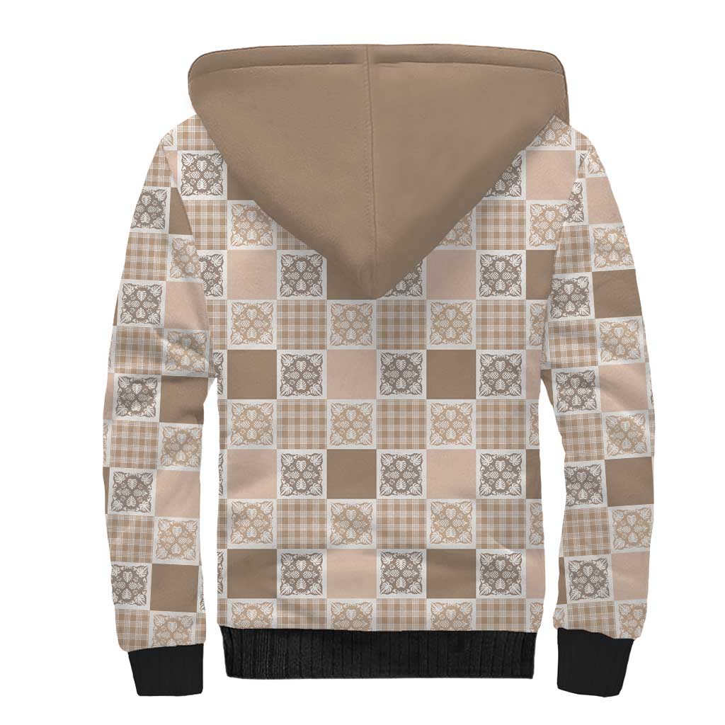 Hawaiian Palaka Quilt Pattern Sherpa Hoodie Hawaii Culture Tropical Flowers Mix - Polynesian Pride