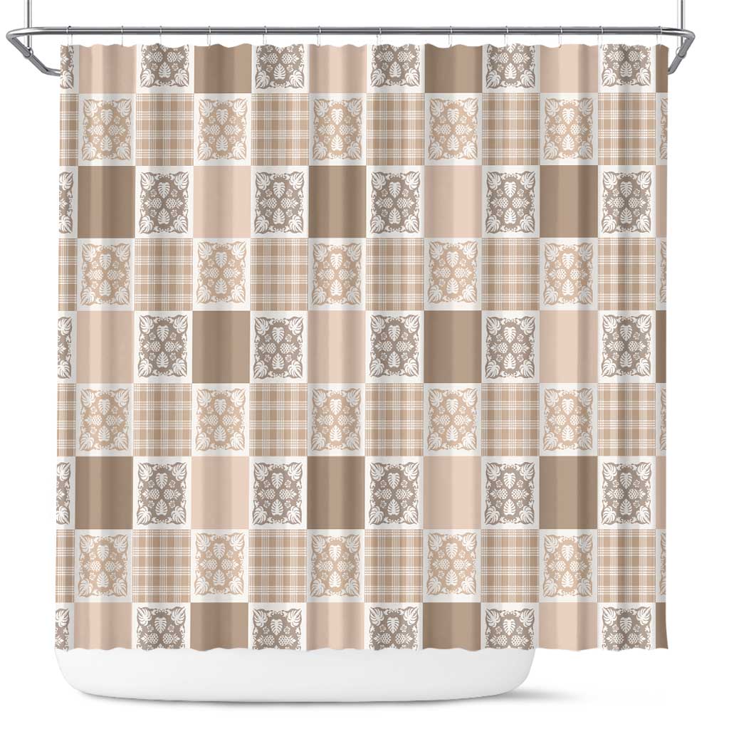 Hawaiian Palaka Quilt Pattern Shower Curtain Hawaii Culture Tropical Flowers Mix - Polynesian Pride