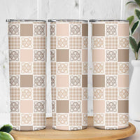 Hawaiian Palaka Quilt Pattern Skinny Tumbler Hawaii Culture Tropical Flowers Mix - Polynesian Pride