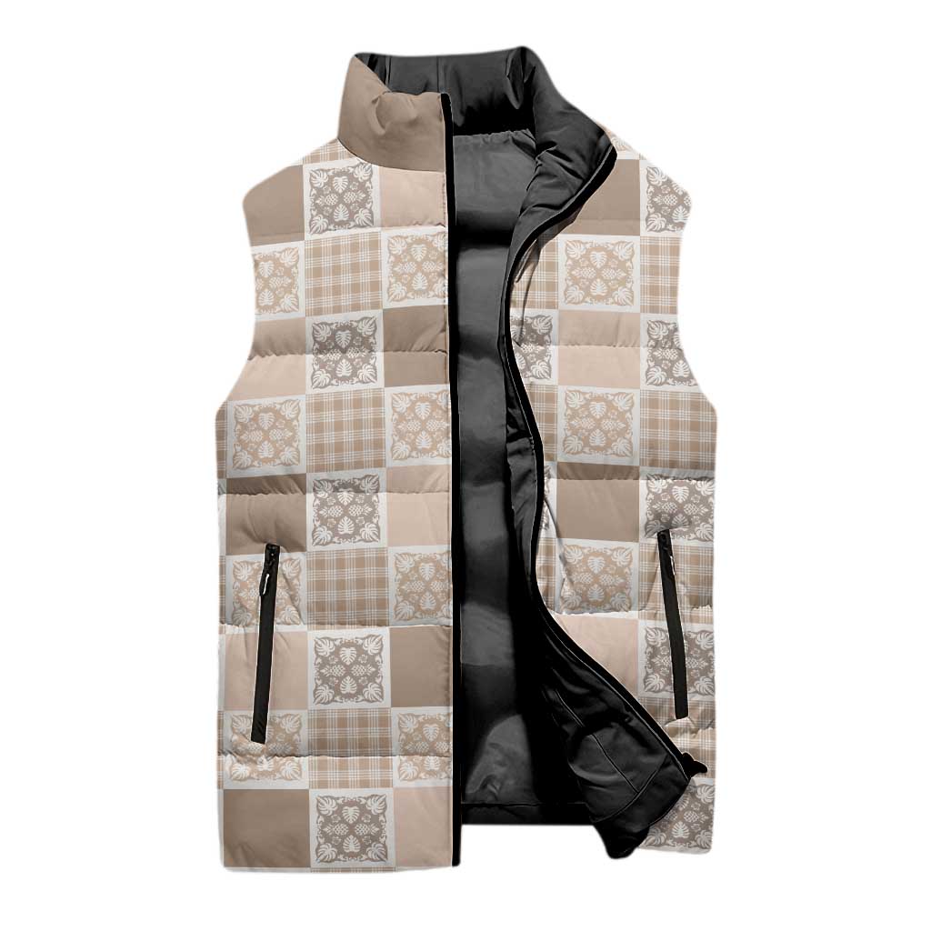 Hawaiian Palaka Quilt Pattern Sleeveless Puffer Jacket Hawaii Culture Tropical Flowers Mix - Polynesian Pride