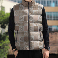 Hawaiian Palaka Quilt Pattern Sleeveless Puffer Jacket Hawaii Culture Tropical Flowers Mix - Polynesian Pride