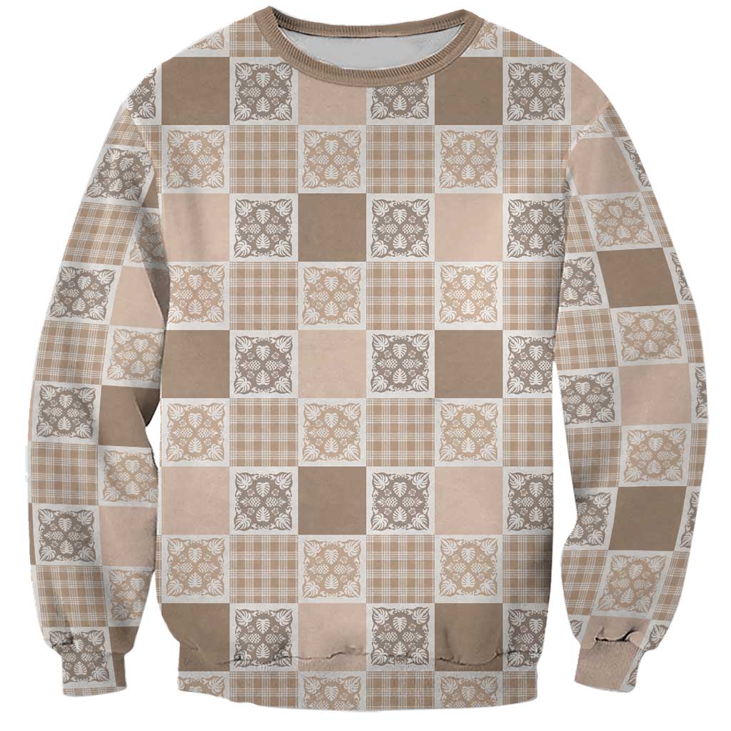 Hawaiian Palaka Quilt Pattern Sweatshirt Hawaii Culture Tropical Flowers Mix - Polynesian Pride