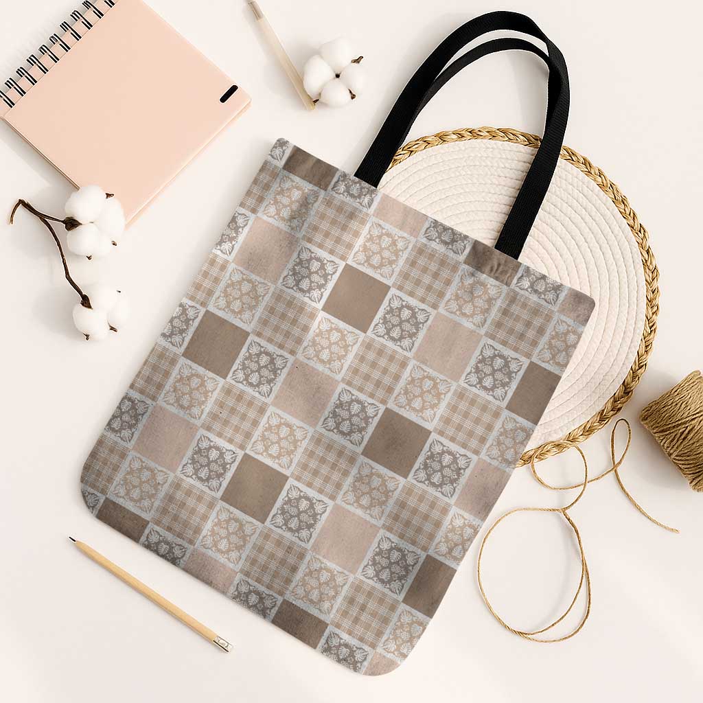 Hawaiian Palaka Quilt Pattern Tote Bag Hawaii Culture Tropical Flowers Mix - Polynesian Pride