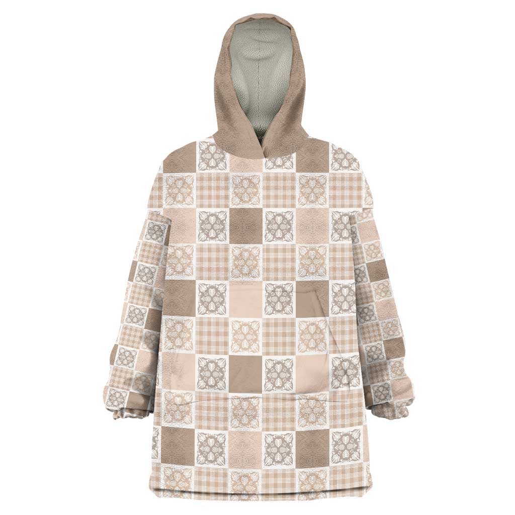 Hawaiian Palaka Quilt Pattern Wearable Blanket Hoodie Hawaii Culture Tropical Flowers Mix - Polynesian Pride