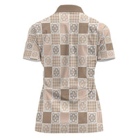 Hawaiian Palaka Quilt Pattern Women Polo Shirt Hawaii Culture Tropical Flowers Mix - Polynesian Pride