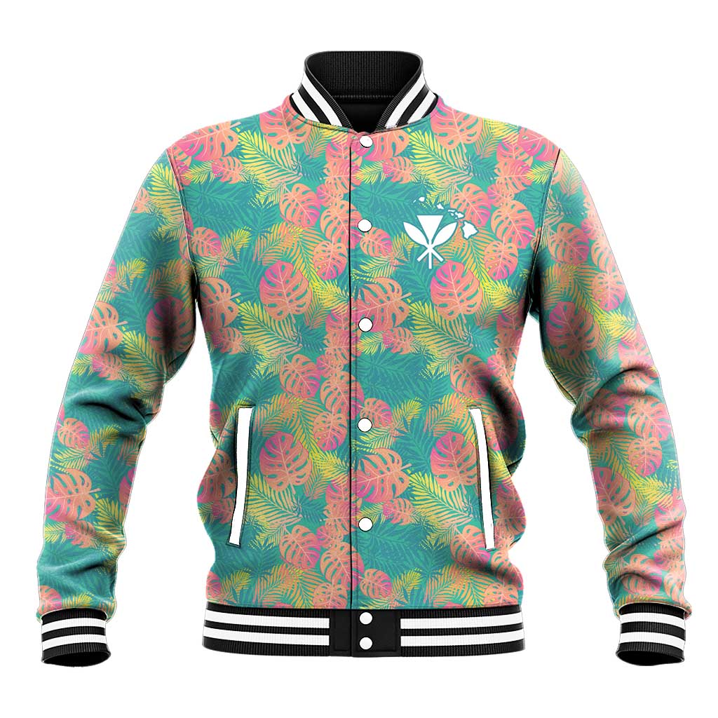 Seamless Hawaiian Quilt Pattern Baseball Jacket Hawaii Culture Palm Leaf Tropical - Polynesian Pride
